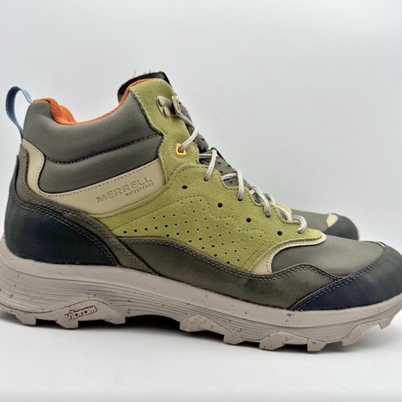 Merrell Mens Speed Solo Mid Hiking Boots US 15 M Green Bone Suede Waterproof NIB - Picture 4 of 9